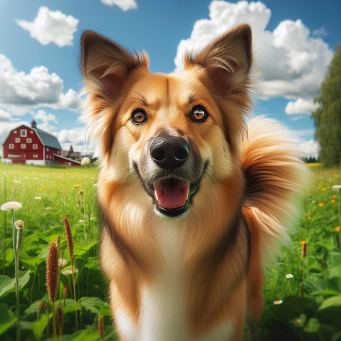 Alert Fluffy Canine in Green Meadow