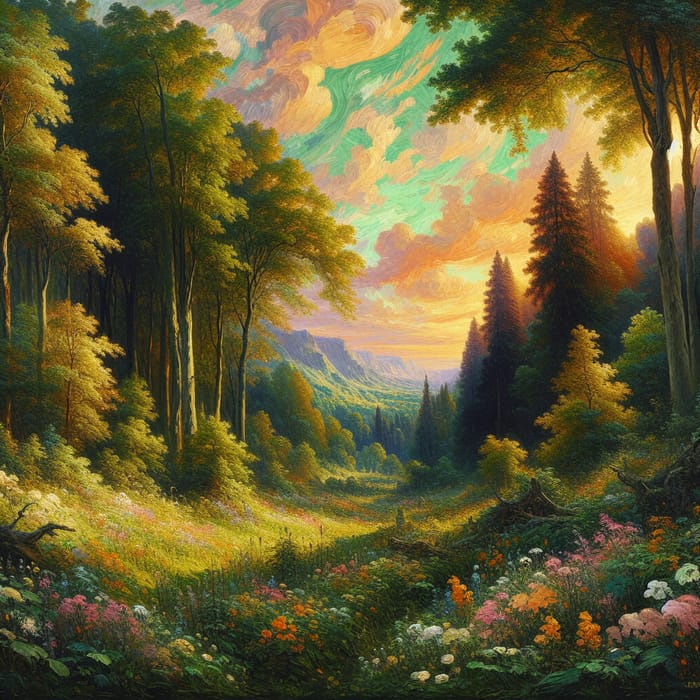 Beautiful Impressionist Forest Landscape Art