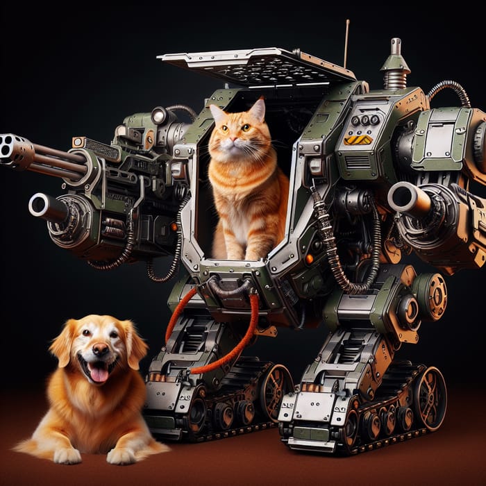 Cat in Mechanized Combat Robot Leads Dog: Control and Joy