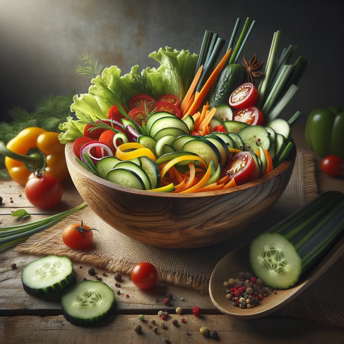 Mouthwatering Vegetable Salad: Artful Rustic Arrangement