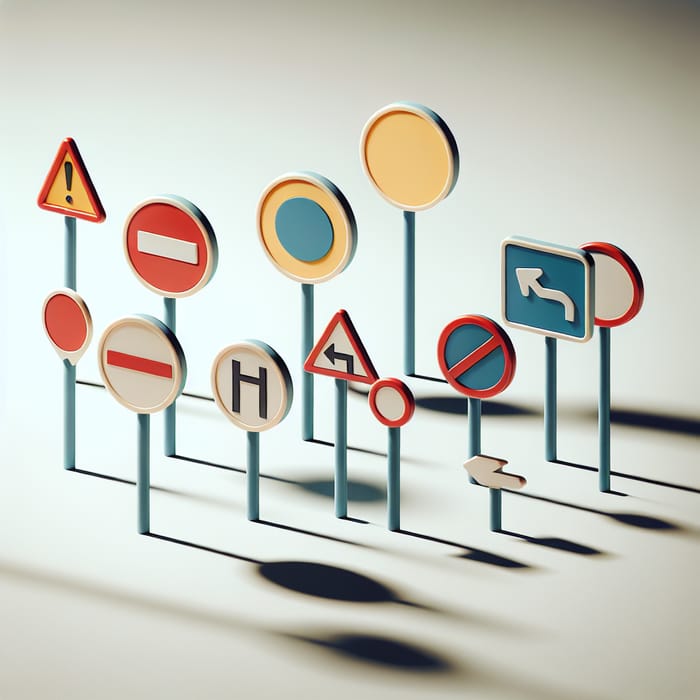 Minimalistic Road Sign Symbols: Clear & Bold Graphic, AI Art Generator