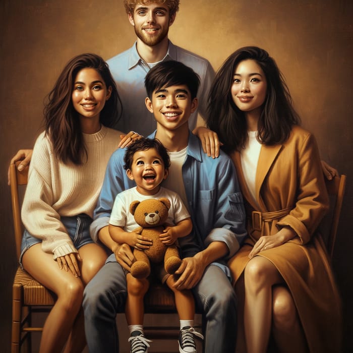 Family Portrait Oil Painting | Diverse Multicultural Family