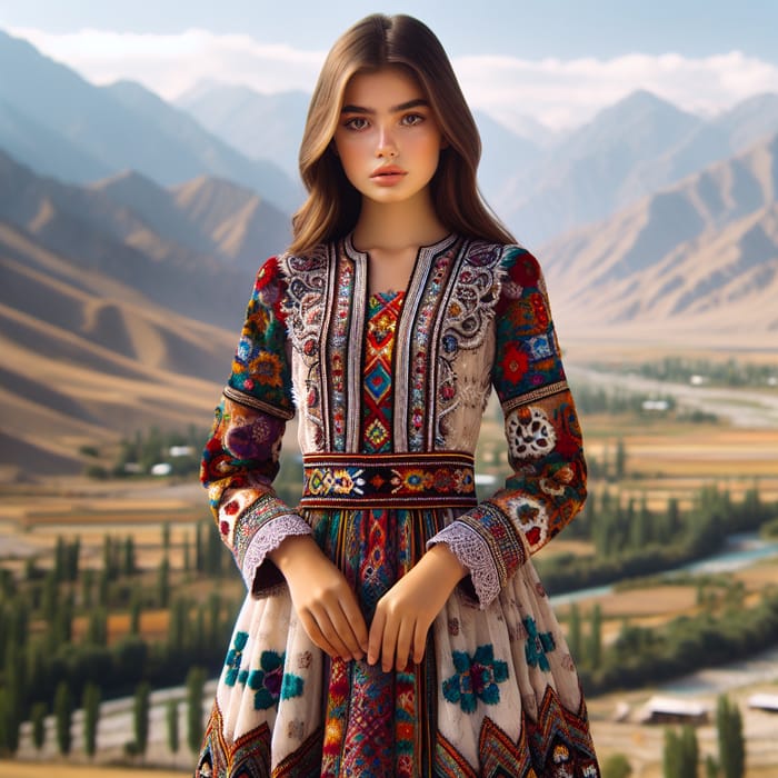 Authentic Tajik National Dress - Beautiful Girl in Traditional Attire