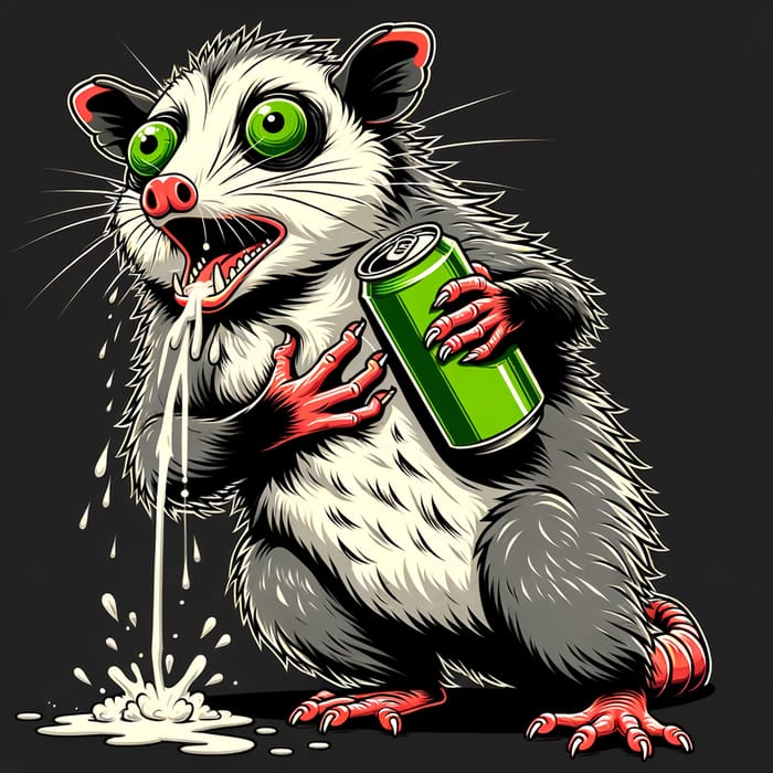 Hilarious Possum Faking Heart Attack with Mountain Dew Can | Comedic Art Collection