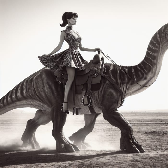 Sophia Loren Straddling Gentle Dinosaur in Chic Bell Minidress