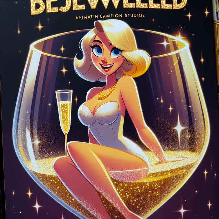 Blonde Woman in White Swimsuit Inside Champagne Glass - Bejeweled Poster