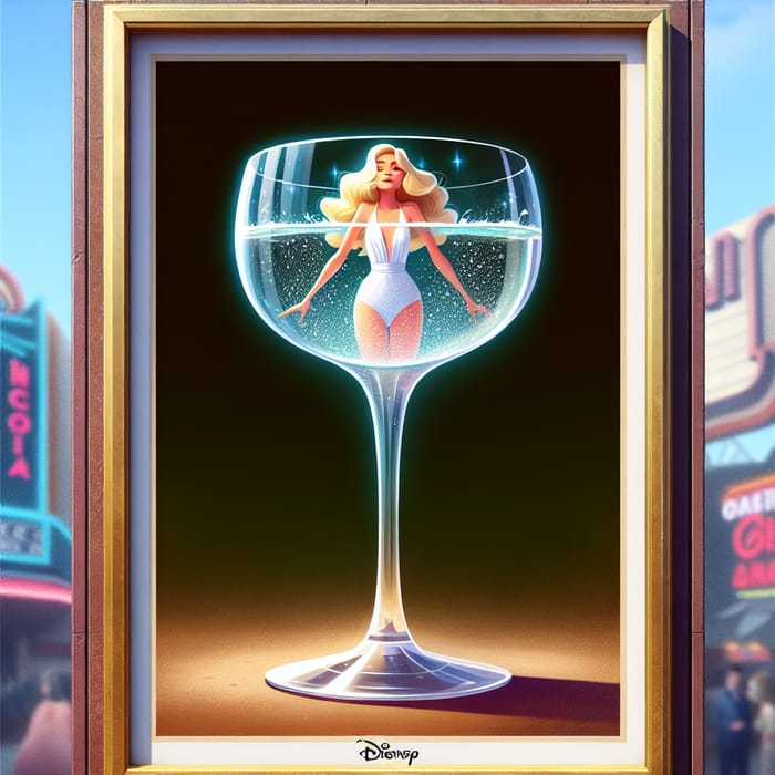 Blonde Woman in White Swimsuit Inside Champagne Glass - Bejeweled Scene