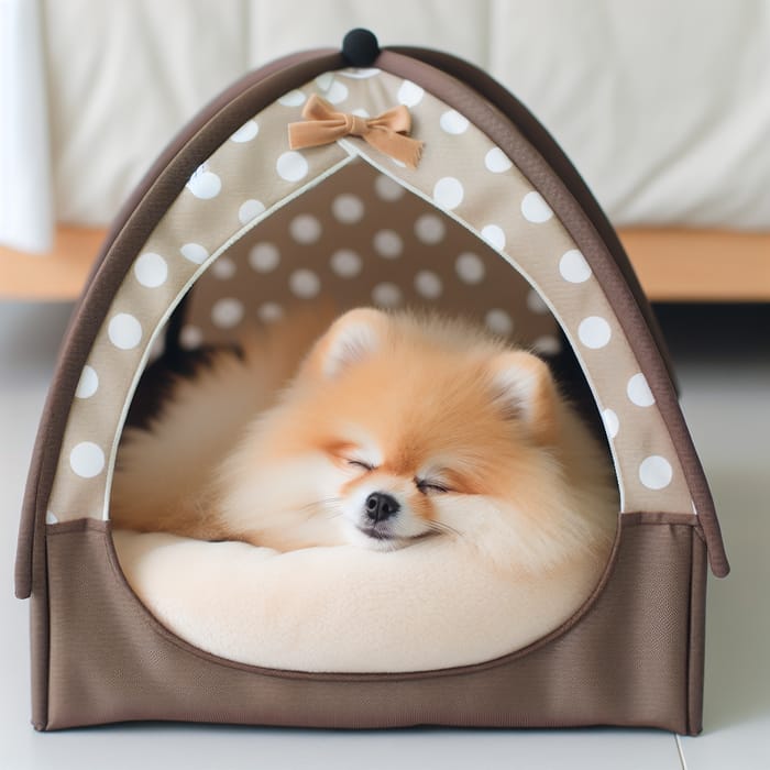 Adorable Pomeranian Sleeping in Cozy Tent