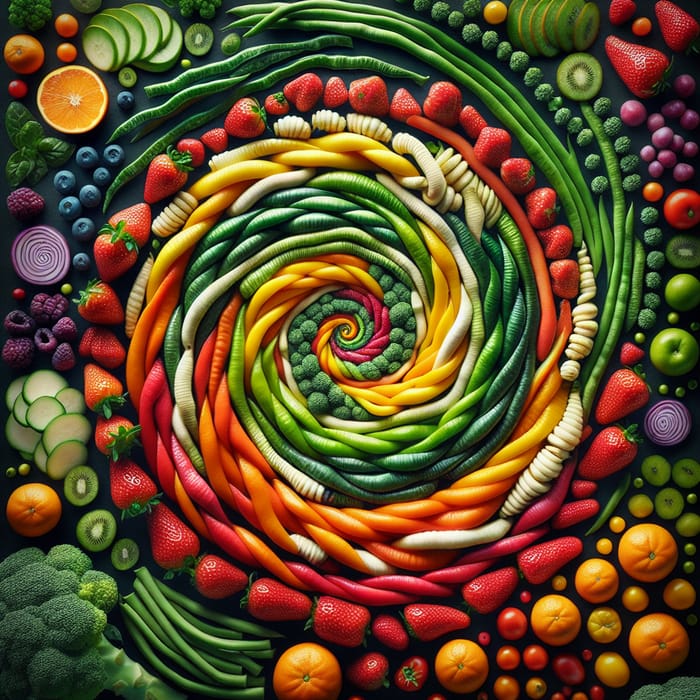 Vibrant Abstract Food Galaxy: Artistic Nourishment Display