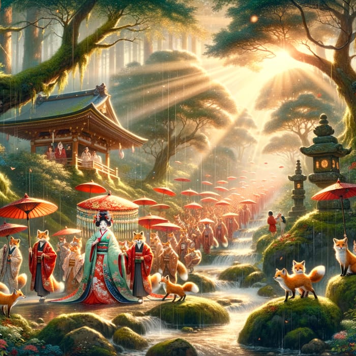 Fox Wedding Procession: Traditional Japanese Folklore Imagery