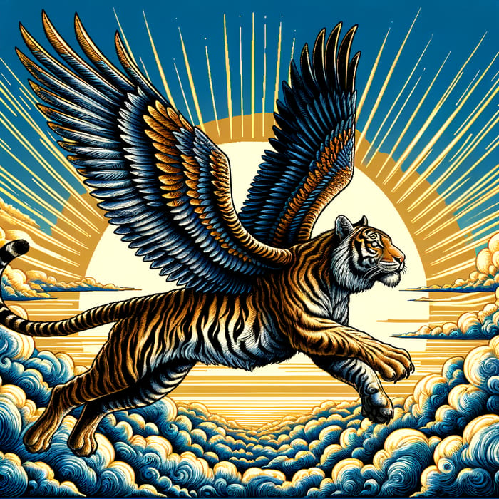 Winged Tiger Soaring: Strength and Grace in Sky