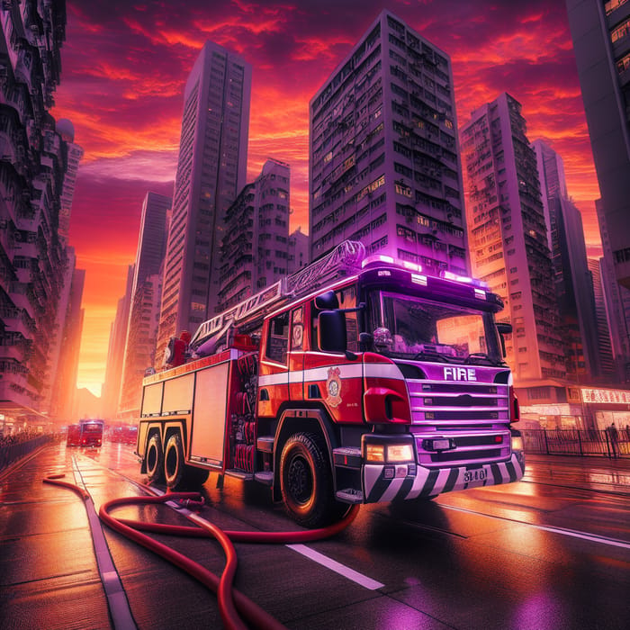 Majestic Hong Kong Fire Services Truck at Sunset