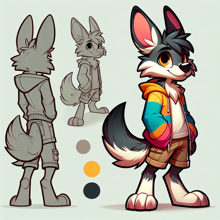 Hybrid Wolf and Rabbit Cartoon Anthro Character Design