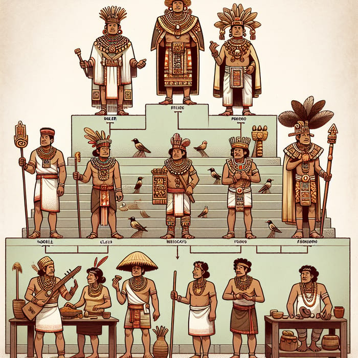 Ancient Maya Social Hierarchy Illustration - Pyramid Depiction