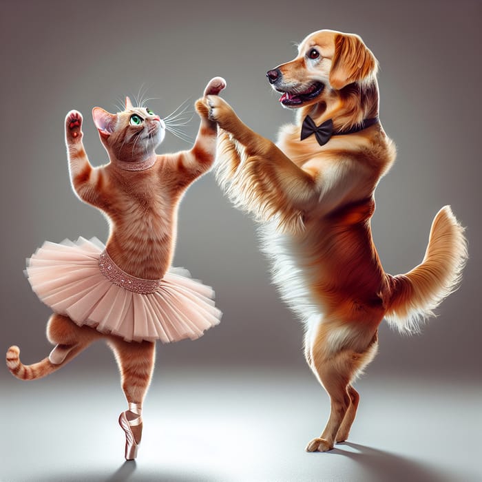 Cat and Golden Retriever Dance: Harmony and Camaraderie