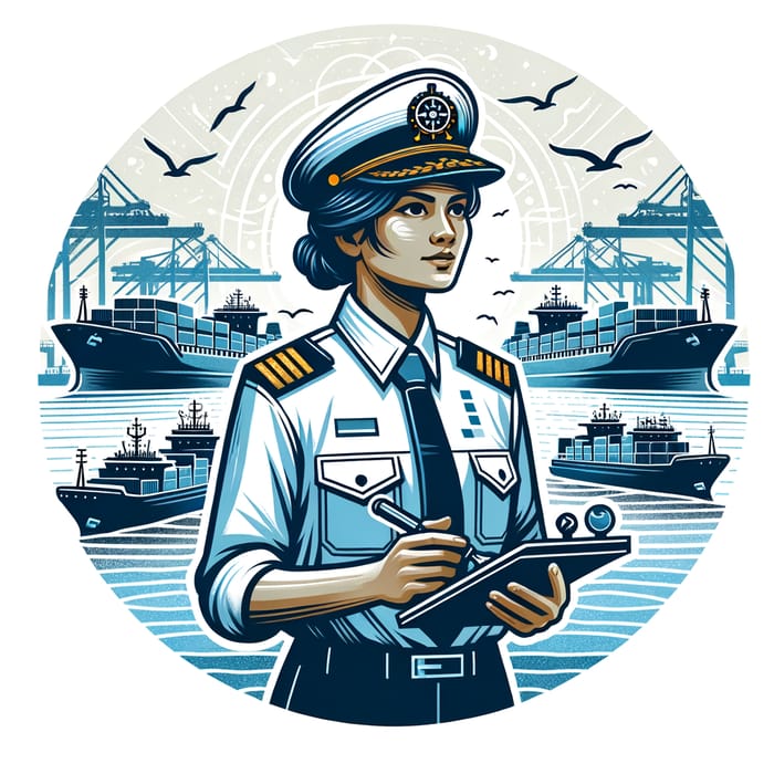 Harbor Pilot Icon - Female Maritime Pilot Guiding Ships | Seaport Scene