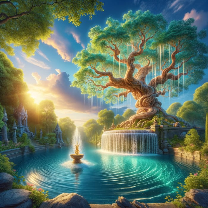 Serene Tree of Eternal Life & Fountain of Youth Scenery