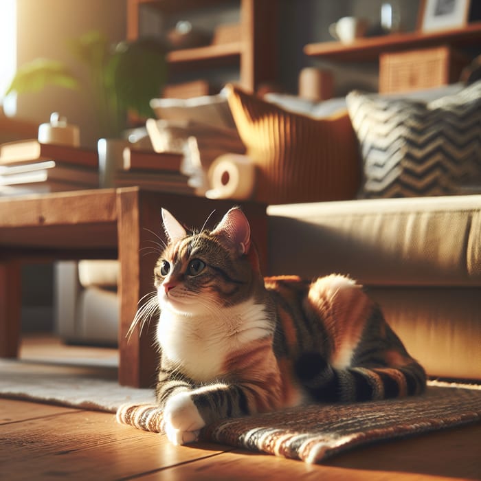 Cute House Cat Lounging in Cozy Indoor Setting