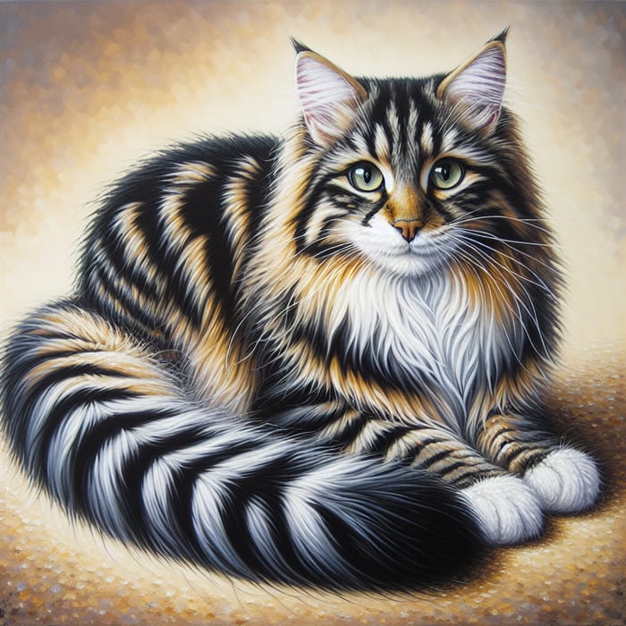 Striped Domestic Cat Oil Painting | Detailed Artwork