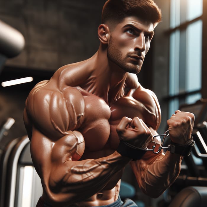 Muscular Man Demonstrating Strength in Workout Session