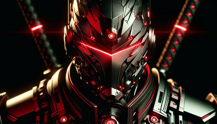 Futuristic Cyber Ninja in Red Armor with Glowing Elements