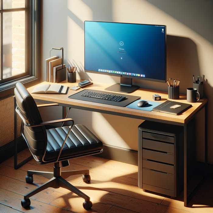 Modern Computer Setup on Wooden Desk | Productivity Station