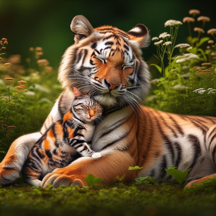 Tiger Embracing a Cat: Surprising Bond in the Wild