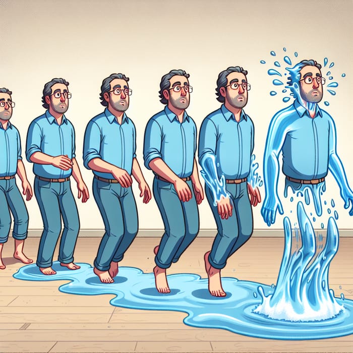 Man Transforming into Water - Surreal Sequence Illustration