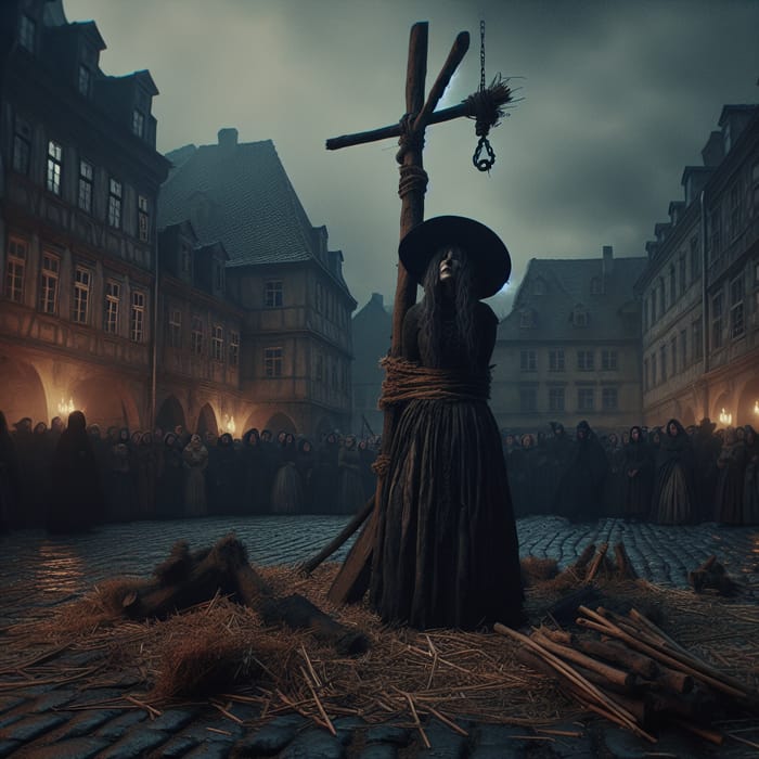 The Witch at the Stake: A Chilling Scene on a Gloomy Evening