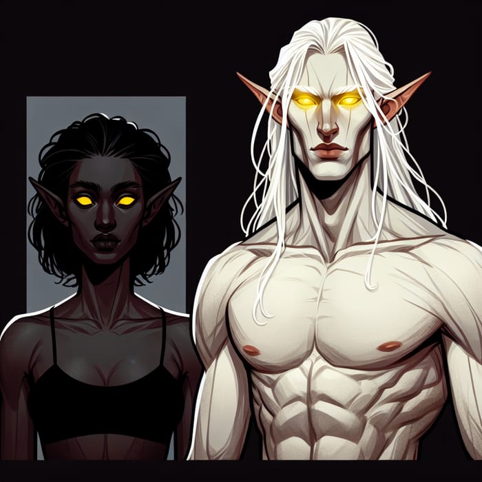 Dark Elf Female & Tall Pale Elf Male | Fantasy Art