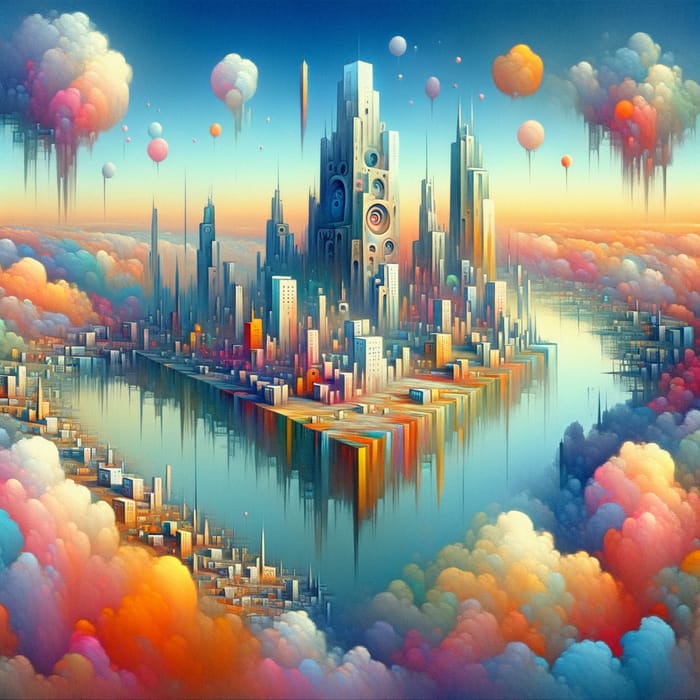 Vibrant Floating City in Sky: Dali-Inspired Dreamscapes