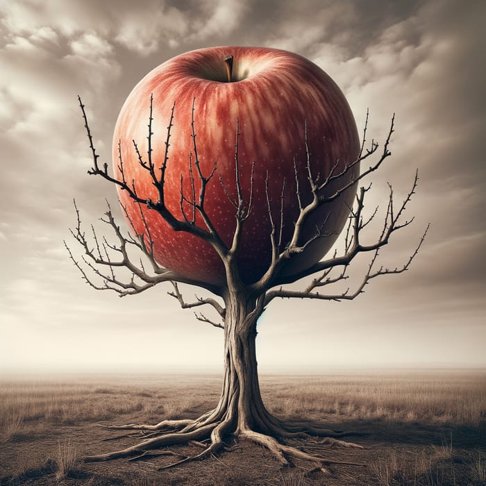 Anomaly: Lone Giant Apple on Leafless Tree