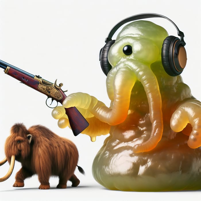 Ancient Slime in Headphones Chasing Mammoths with Golden Makarov Pistol