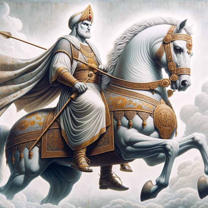 Cyrus the Great on Majestic White Horse | Ancient Persian Leader