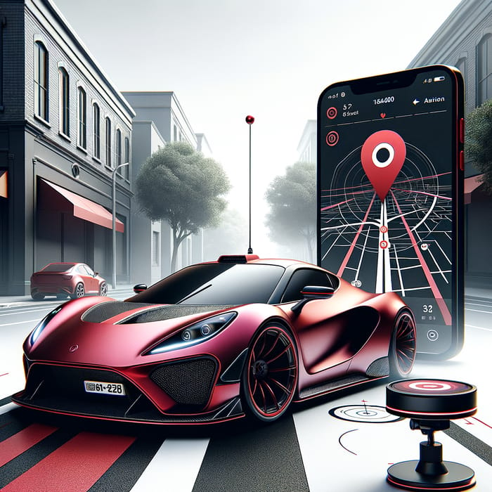 Red Sports Car Driving in City with GPS Antenna | Drive Solution