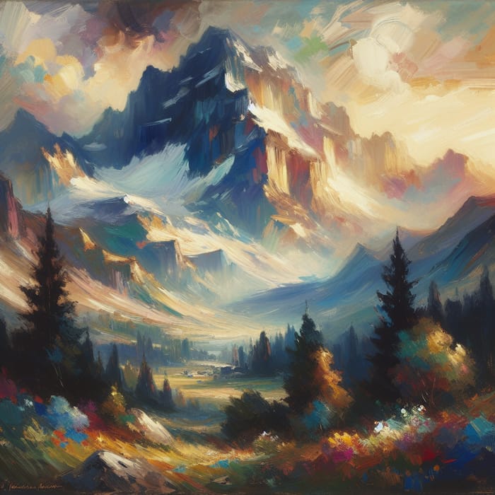 Majestic Mountain Landscape Painting - Abstract Expressionist Art