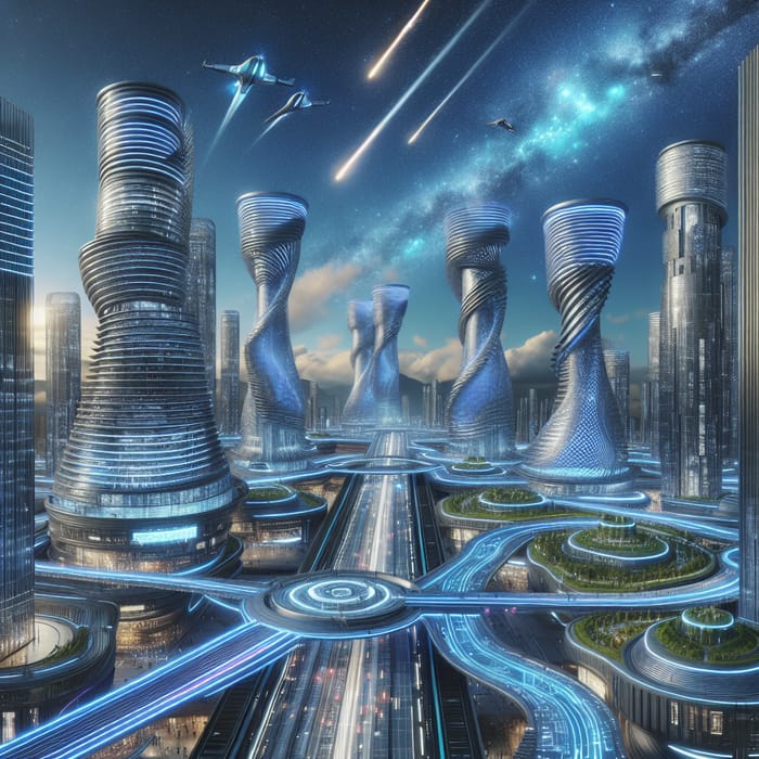 Futuristic Metallic Cityscape | Urban Technological Marvel