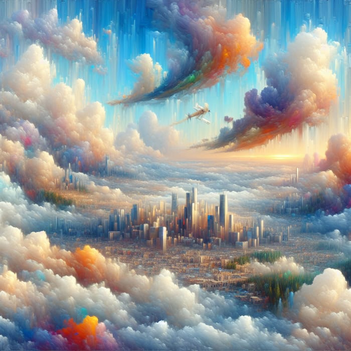 Dreamlike Floating City in Clouds | Surreal Impressionist Painting