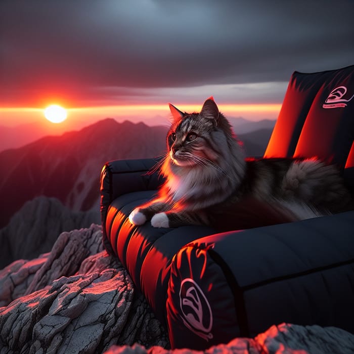 Cat Watching Sunset: Mountain Peak Scenic View