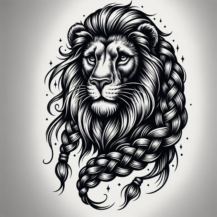 Majestic Lion Tattoo with Braids - Unique Strength Symbol