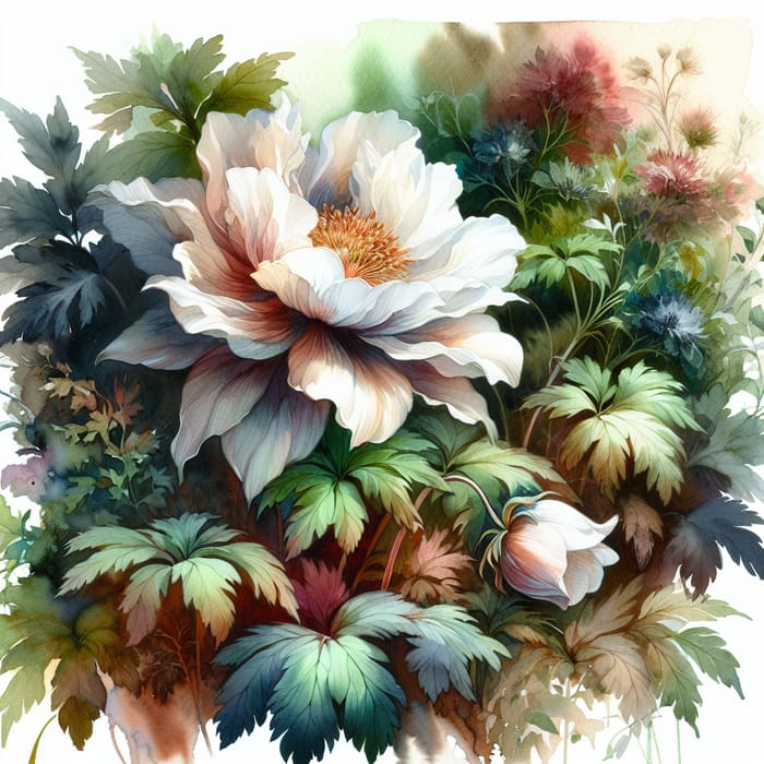 Vibrant Watercolor Flowers - Full Bloom & Lush Foliage