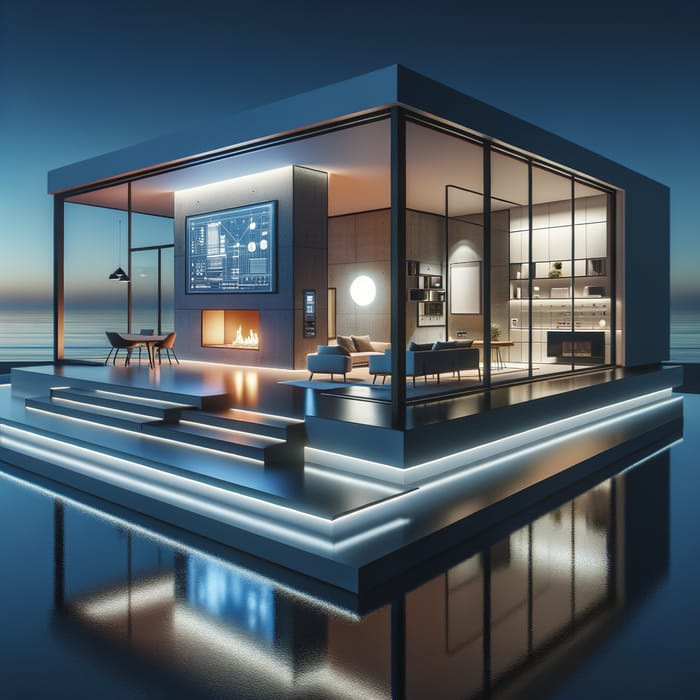 Modern Oceanfront Hitech House with Serene Night Atmosphere