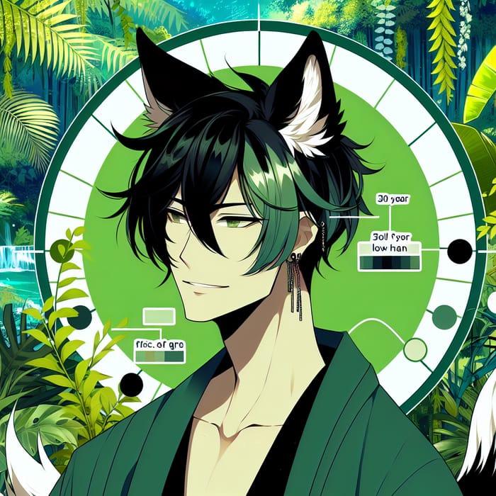 Mystical Anime Man with Fox Features in Tropical Forests