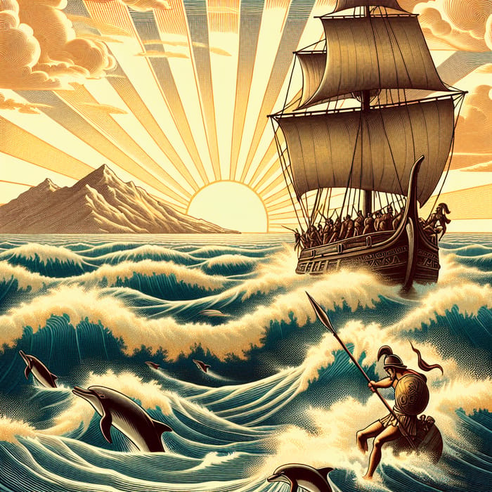 The Voyage to Ithaca: Captivating Illustration of Sea Adventure