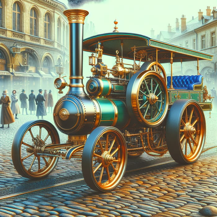 Vintage Steam Car on Cobblestone Street