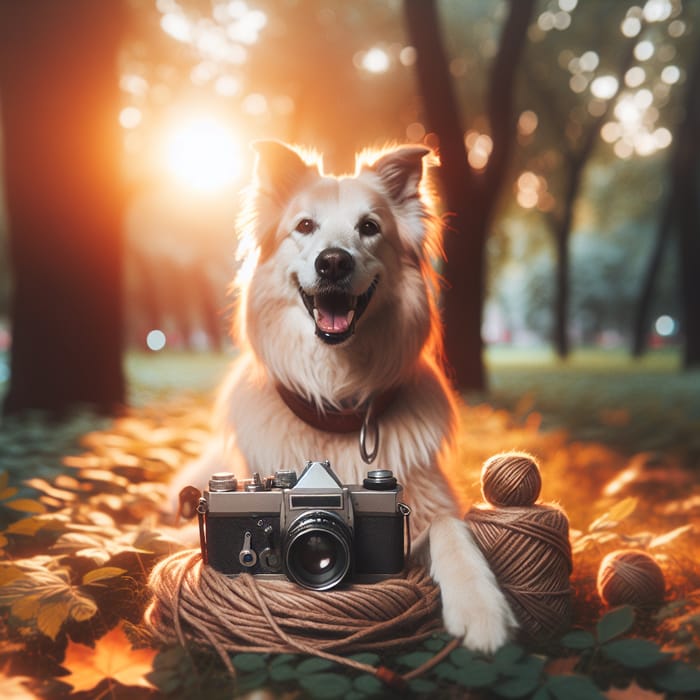 Serene Dog in Park: Vintage Film Photography with Dreamy Lighting
