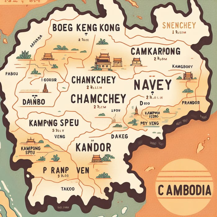 Illustrated Map of Cambodia: Explore Makara, Kengkong & More