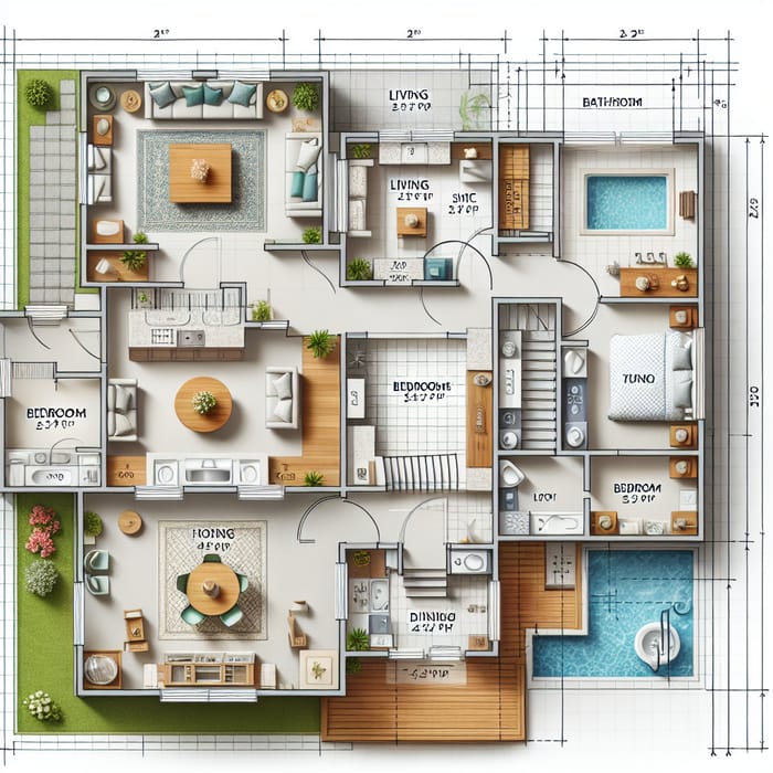 Professional Floor Plan Design for Kitchen, Living Room, Bedrooms, and Bathrooms