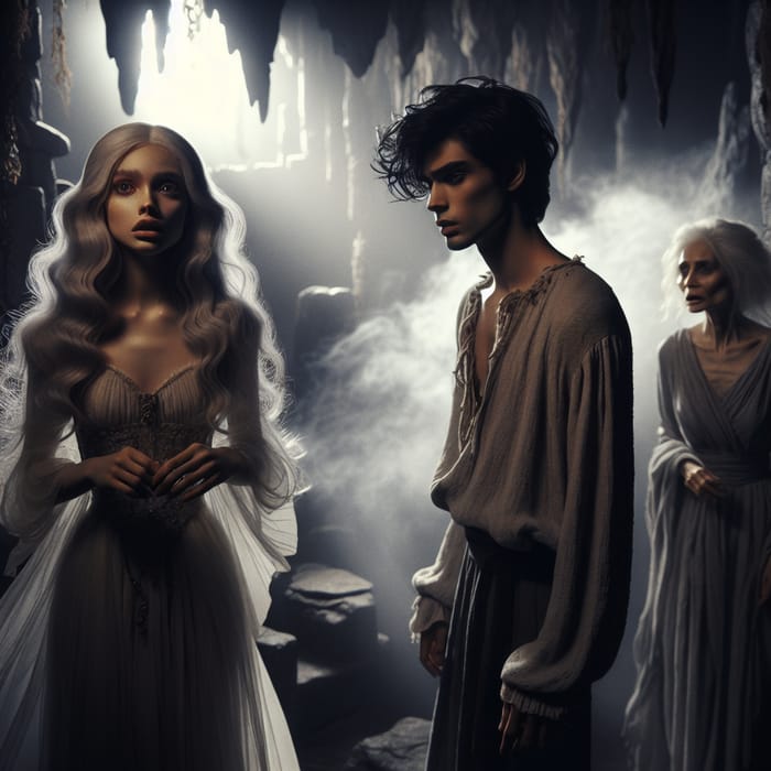Ethereal Dark Fantasy Scene with Enigmatic Characters