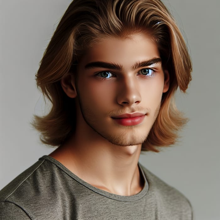 21-Year-Old Blond Man with Long Waist-Length Hair and Green Eyes
